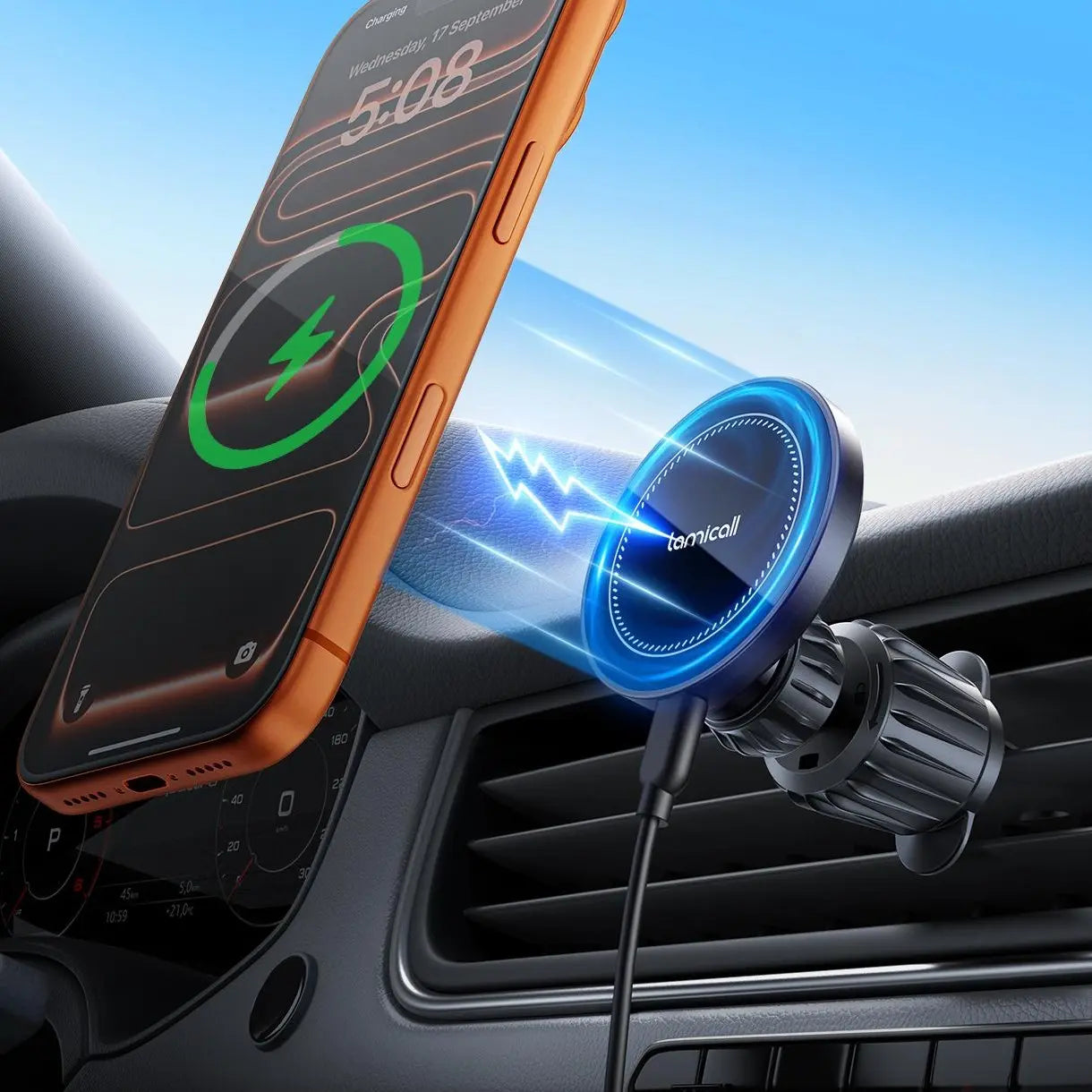 Lamicall 15W Magsafe USB-C Car Charger with Dual Ports - Suction Cup Dashboard Wireless Charger, Cordless Charging Vacuum Magnetic Holder, Fast Charging Auto & Cars Accessories for Iphone 17 Pro Max 16 15 14 (Black), Dashboard Wireless Charging, Phone Acc