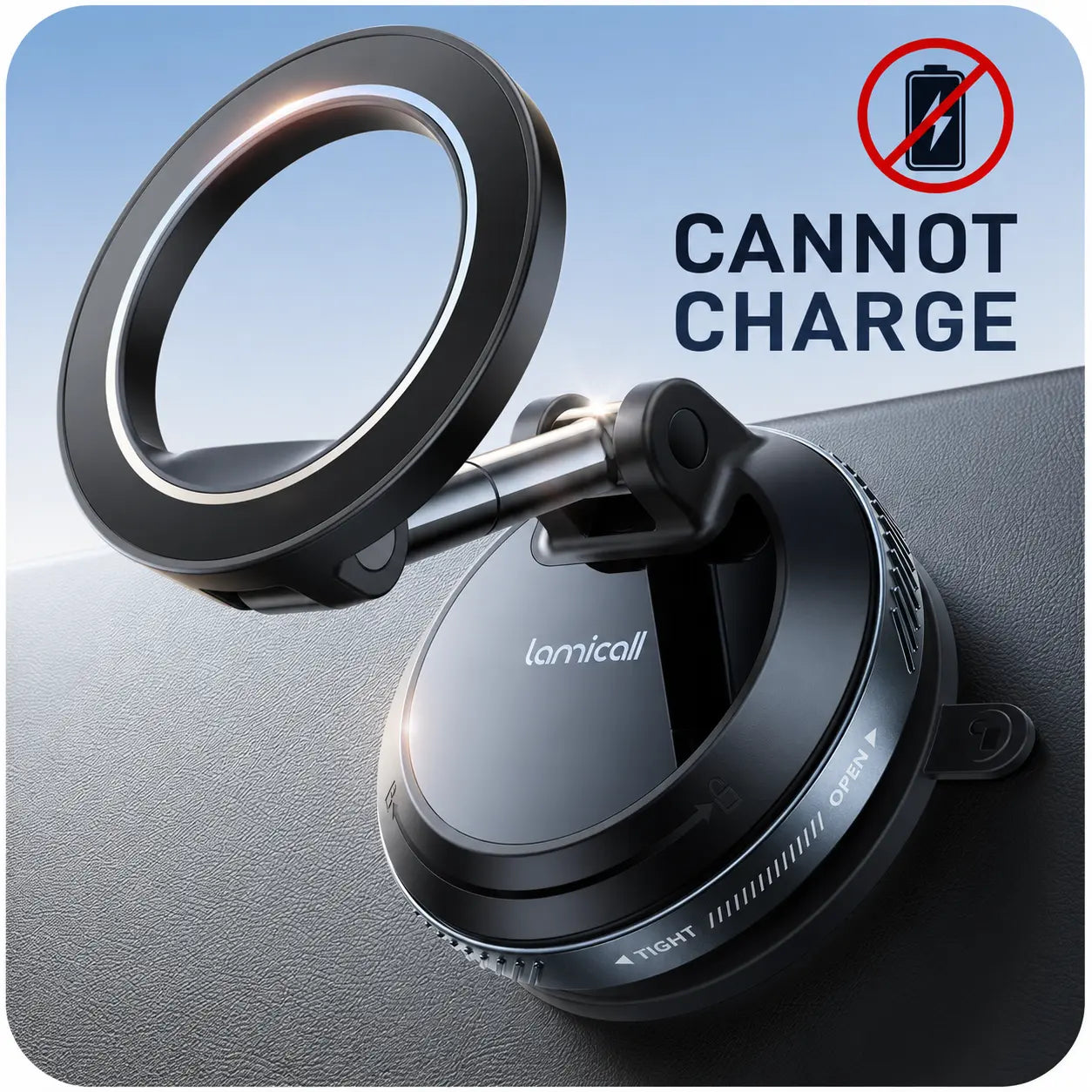 Lamicall 15W Magsafe USB-C Car Charger with Dual Ports - Suction Cup Dashboard Wireless Charger, Cordless Charging Vacuum Magnetic Holder, Fast Charging Auto & Cars Accessories for Iphone 17 Pro Max 16 15 14 (Black), Dashboard Wireless Charging, Phone Acc