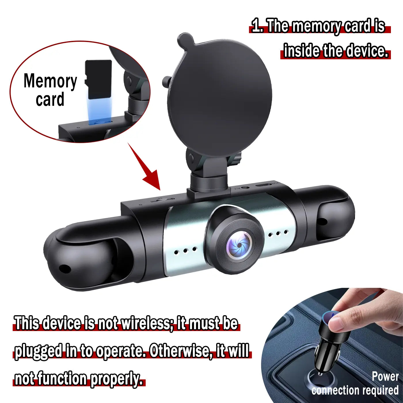 BCUOZ 4-Channel Dash Cam,1080P Full HD Front+720P Rear Left Right Coverage, 【Not Wireless】Requires Charging to Use, G-Sensor, with Free 64GB Memory Card, Car Dashboard Camera / Safe Driving