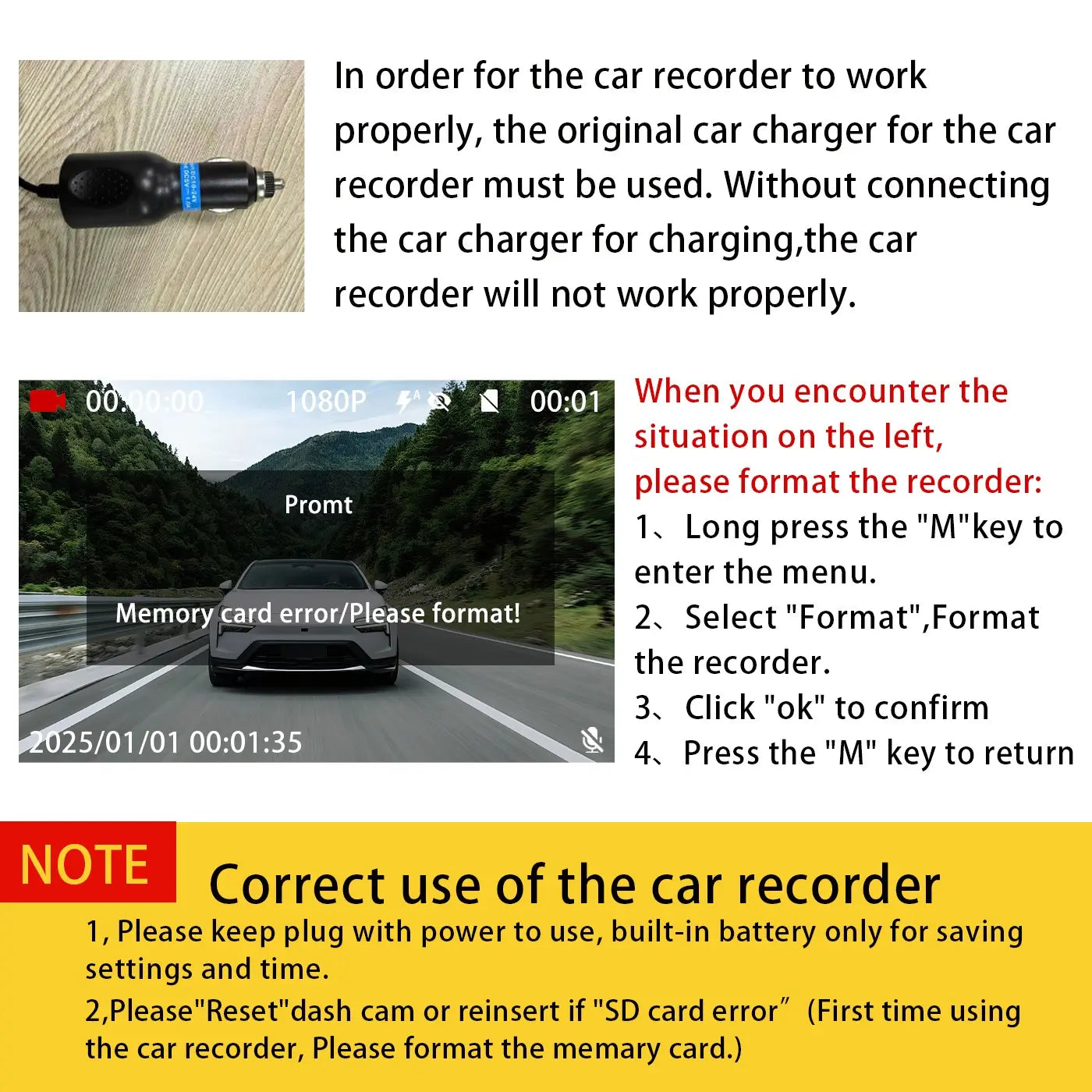 BCUOZ 4-Channel Dash Cam,1080P Full HD Front+720P Rear Left Right Coverage, 【Not Wireless】Requires Charging to Use, G-Sensor, with Free 64GB Memory Card, Car Dashboard Camera / Safe Driving
