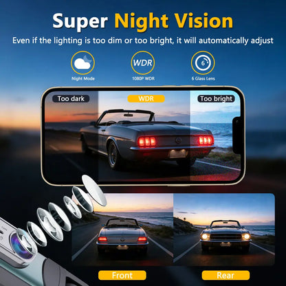 360° Surround View 4 Channel Dash Cam , 1080P FHD , 3.18" IPS Display, Built-In 2.4Ghz Wifi App Control, WDR, Loop Recording, Reverse Assist, 4 Lens Front Rear inside Left Right Car Driving Recorder, Car Security Camera-Yy