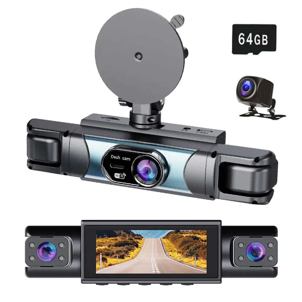 360° Surround View 4 Channel Dash Cam , 1080P FHD , 3.18" IPS Display, Built-In 2.4Ghz Wifi App Control, WDR, Loop Recording, Reverse Assist, 4 Lens Front Rear inside Left Right Car Driving Recorder, Car Security Camera-Yy