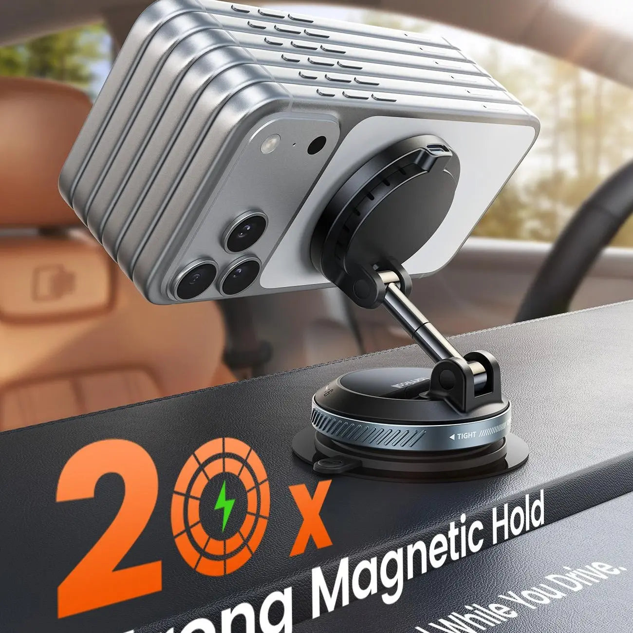 Lamicall 15W Magsafe USB-C Car Charger with Dual Ports - Suction Cup Dashboard Wireless Charger, Cordless Charging Vacuum Magnetic Holder, Fast Charging Auto & Cars Accessories for Iphone 17 Pro Max 16 15 14 (Black), Dashboard Wireless Charging, Phone Acc