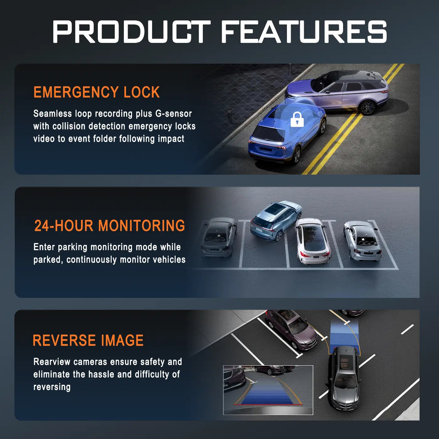 BCUOZ 4-Channel Dash Cam,1080P Full HD Front+720P Rear Left Right Coverage, 【Not Wireless】Requires Charging to Use, G-Sensor, with Free 64GB Memory Card, Car Dashboard Camera / Safe Driving