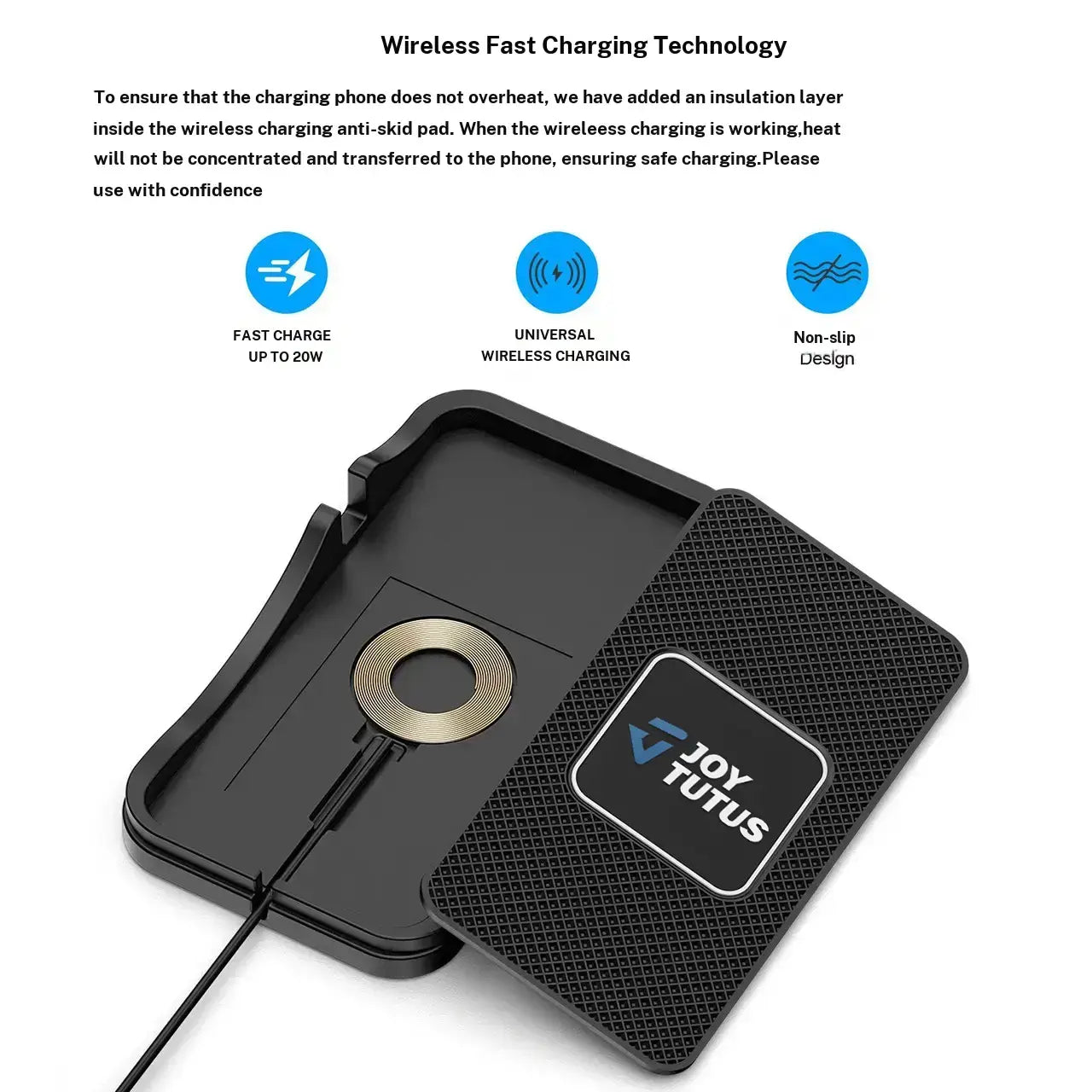 【Summerwins】Joytutus Smart Wireless Car Charger Pad anti Slip, Hands Free Stand Wireless Charging Accessory with Phone Holder, for Cars, Suvs, Trucks, Smart Car Charger,Back to School